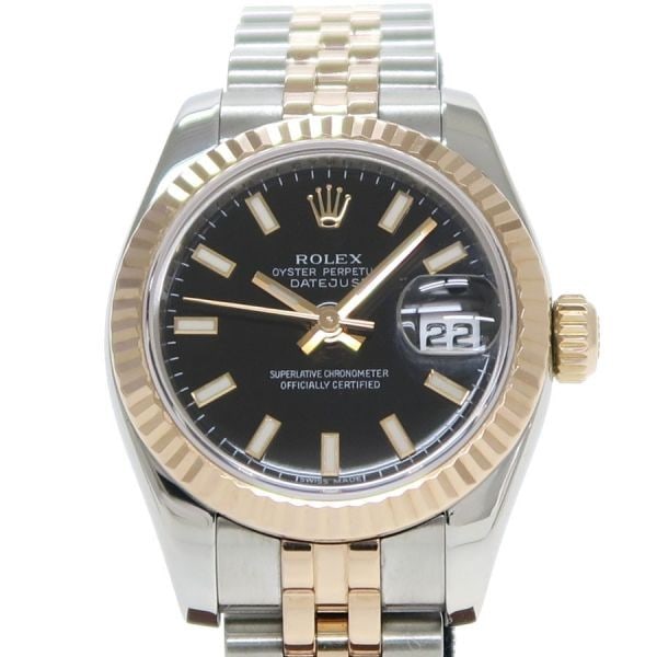 Rolex Datejust 26mm Stainless Steel Pink Gold Black Dial Women's Watch: Rolex Datejust 26mm Stainless Steel Pink Gold Black Dial Women's Watch This ROLEX Datejust 26mm women's wristwatch features a stainless steel and pink gold case and bracelet, complemented by a black d