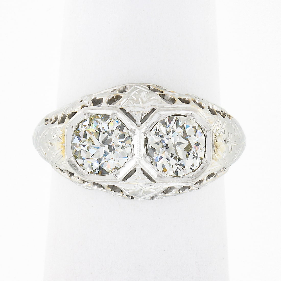 Antique Art Deco 14k Gold Platinum 1.20ctw Diamond Filigree Band Ring (1 of 8)