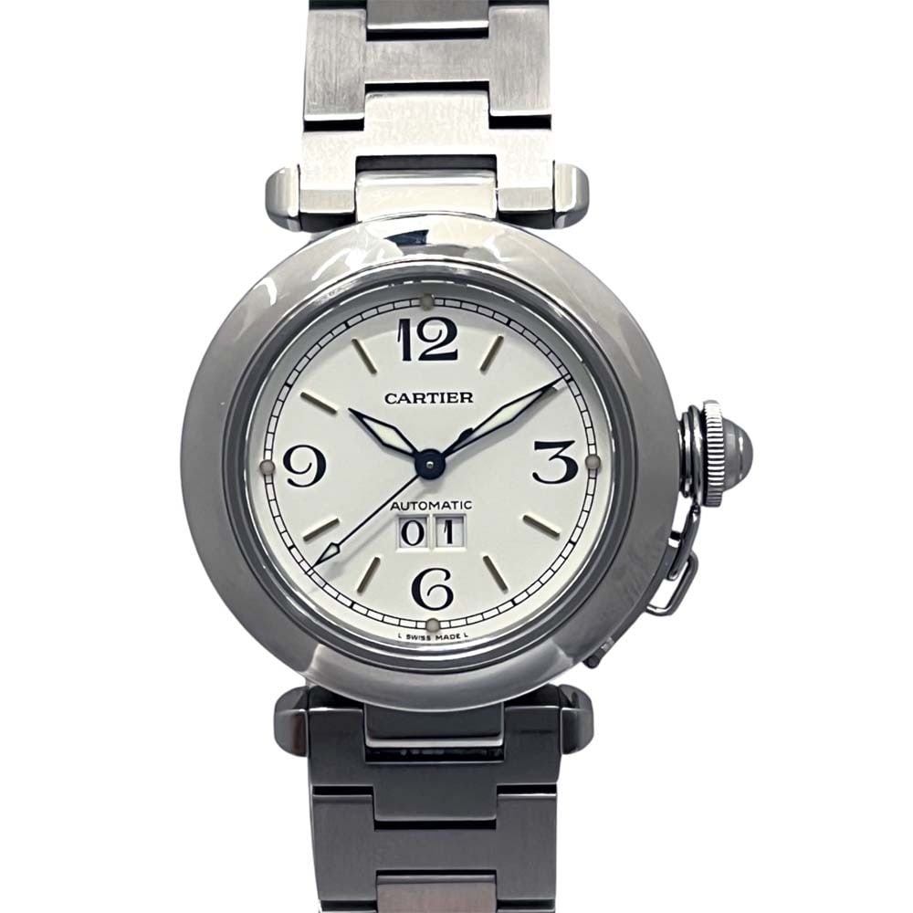 Cartier Pasha C Big Date Automatic Stainless Steel Wristwatch 35mm: Cartier Pasha C Big Date Automatic Stainless Steel Wristwatch 35mm This is a Cartier Pasha C Big Date W31044M7 wristwatch featuring a white dial and automatic movement. Crafted from stainless steel, t
