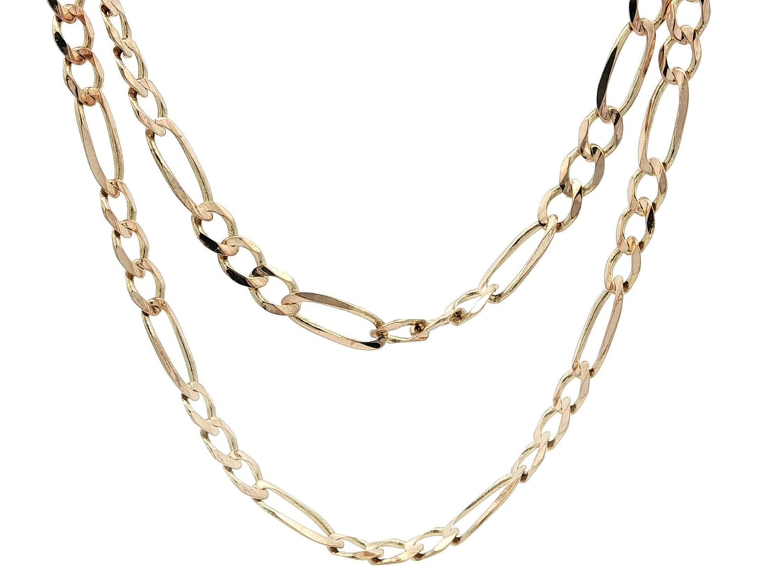 14k Yellow Gold 22 Inch Classic Figaro Link Necklace Lobster Clasp: 14k Yellow Gold 22 Inch Classic Figaro Link Necklace Lobster Clasp This stunning 22" Classic Figaro Link Chain Necklace is crafted from solid 14k yellow gold, offering both elegance and durability. Th