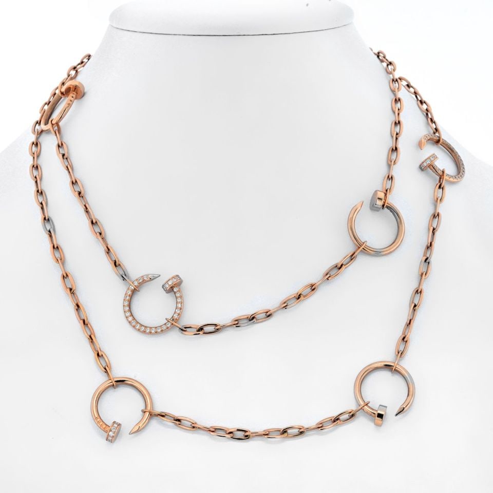 Cartier Juste Un Clou 18K Rose Gold Diamond Necklace 35 Inch: Cartier Juste Un Clou 18K Rose Gold Diamond Necklace 35 Inch Discover the elegance of the Cartier Juste Un Clou Necklace, a stunning piece crafted in luxurious 18K rose gold. This exquisite necklace f