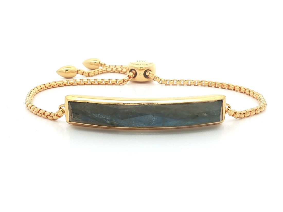 Monica Vinader Labradorite Baja Facet Adjustable Gold Vermeil Bracelet: Monica Vinader Labradorite Baja Facet Adjustable Gold Vermeil Bracelet This adjustable bracelet features a custom-cut, faceted natural labradorite stone bezel set in a solid 18k yellow gold vermeil ov