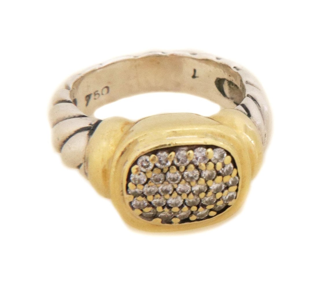 David Yurman Noblesse 18k Gold Sterling Silver Diamond Ring: David Yurman Noblesse 18k Gold Sterling Silver Diamond Ring This exquisite David Yurman ring from the Noblesse Collection showcases a unique tapered cable style band crafted from sterling silver and 1