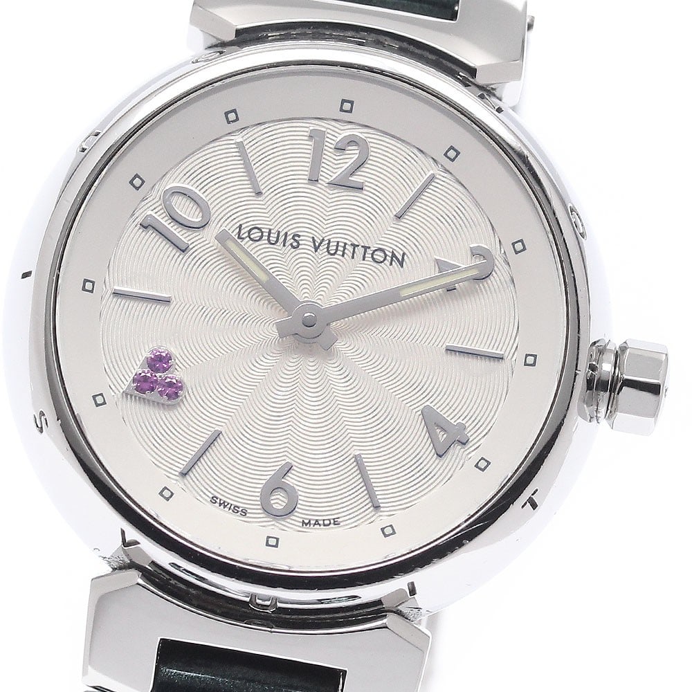 Louis Vuitton Tambour Quartz Ladies Wristwatch Q1218: Louis Vuitton Tambour Quartz Ladies Wristwatch Q1218 This Louis Vuitton Tambour Heart Quartz women's wristwatch features a stainless steel case and a leather and enamel strap. The watch is powered by 