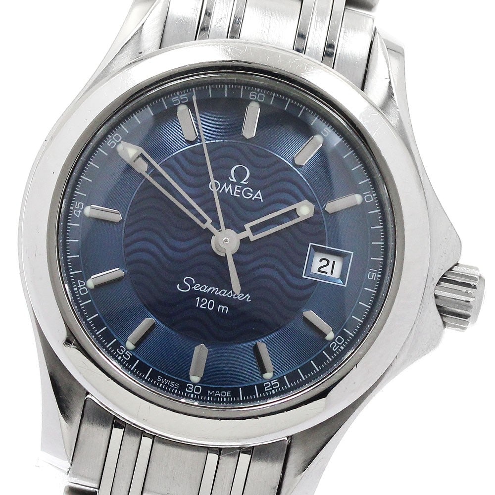 Omega Seamaster 120 Quartz Ladies Date Watch 2571.81: Omega Seamaster 120 Quartz Ladies Date Watch 2571.81 This pre-owned OMEGA Seamaster 120 Date Quartz ladies wristwatch features a stainless steel case and bracelet with a navy dial. The watch is powere