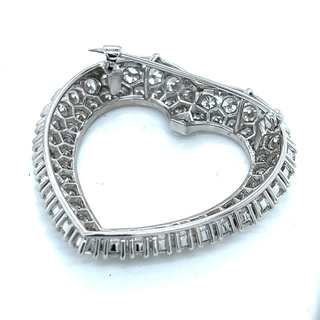 Art Deco Platinum Heart Pendant Brooch 10.00 Ct Diamonds G-H VVS-VS (1 of 4)