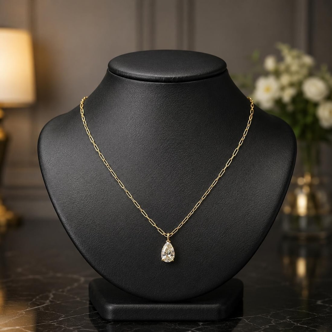 18k Yellow Gold Pear Diamond Solitaire Necklace 1.02ct Handmade Chain: 18k Yellow Gold Pear Diamond Solitaire Necklace 1.02ct Handmade Chain This vintage necklace features a handmade open link chain crafted from solid 18k yellow gold with a 14k yellow gold spring ring cl
