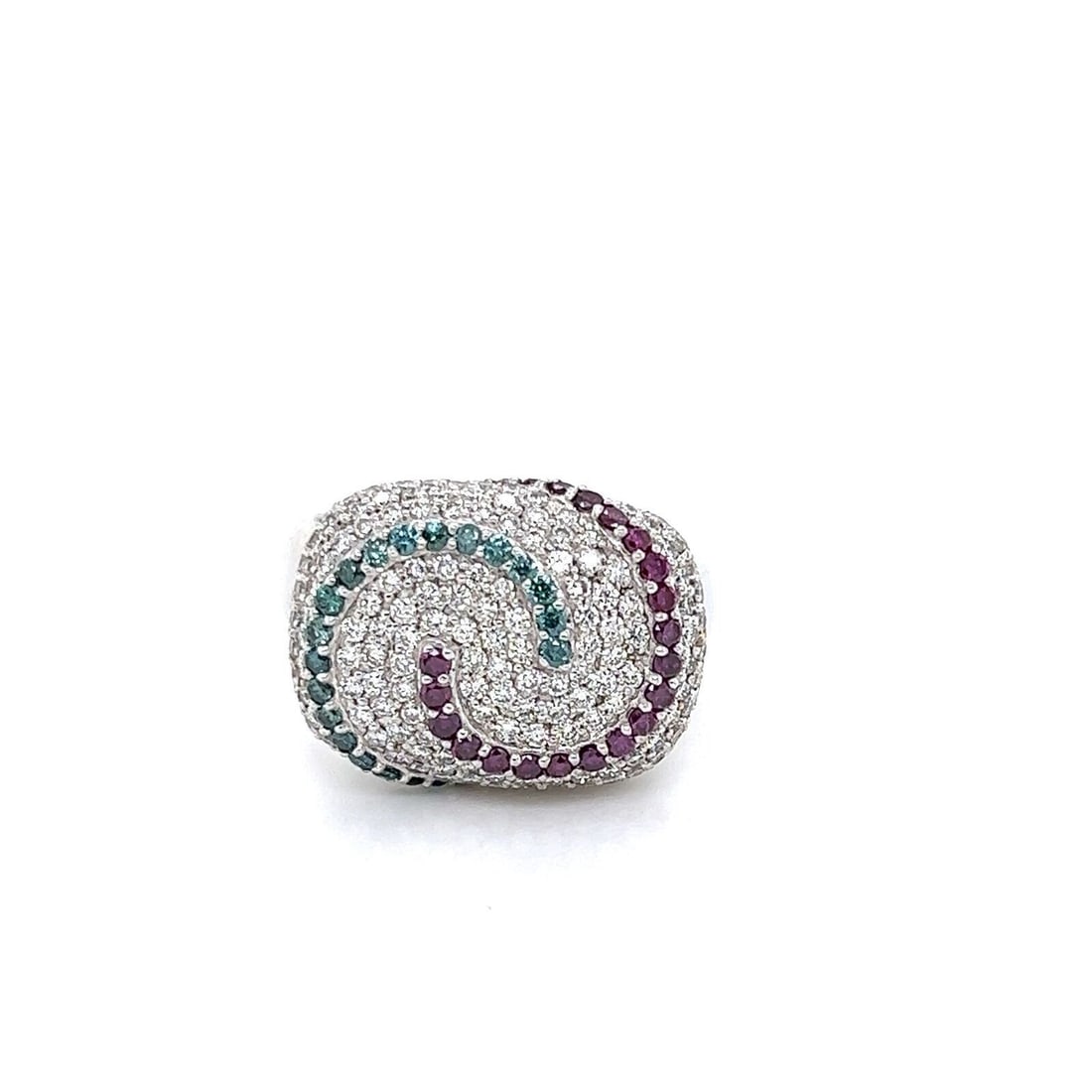 Unbranded 14k White Gold Cocktail Ring Size 7 Multi Color Diamonds: Unbranded 14k White Gold Cocktail Ring Size 7 Multi Color Diamonds This vintage/estate cocktail swirl ring is crafted in solid 14k white gold and set with approximately 2.25 ct total weight of multi-c