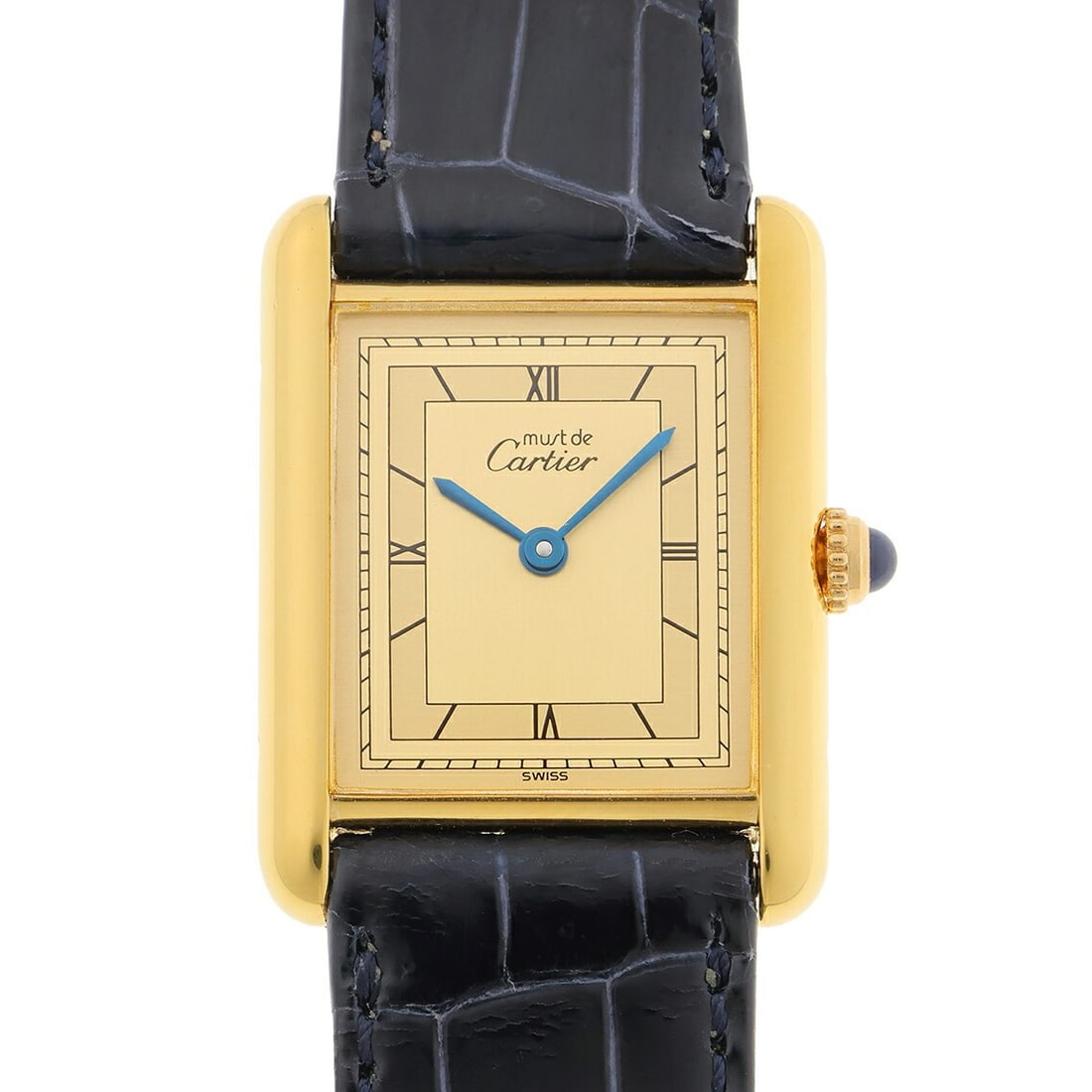 Cartier Must Tank LM Quartz Vermeil Wristwatch Gold Dial Unisex: Cartier Must Tank LM Quartz Vermeil Wristwatch Gold Dial Unisex This vintage Cartier Must Tank LM wristwatch features a classic gold dial and operates with a quartz movement. Designed for unisex wear,