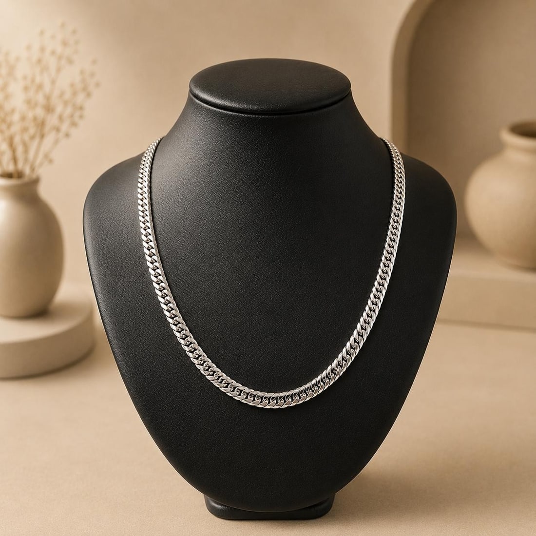 22 Inch Solid Platinum Cuban Curb Link Necklace 4.2mm: 22 Inch Solid Platinum Cuban Curb Link Necklace 4.2mm This unbranded curb Cuban link chain necklace is crafted from solid .850 platinum. Measuring 22 inches in length and 4.2mm in width, it features a
