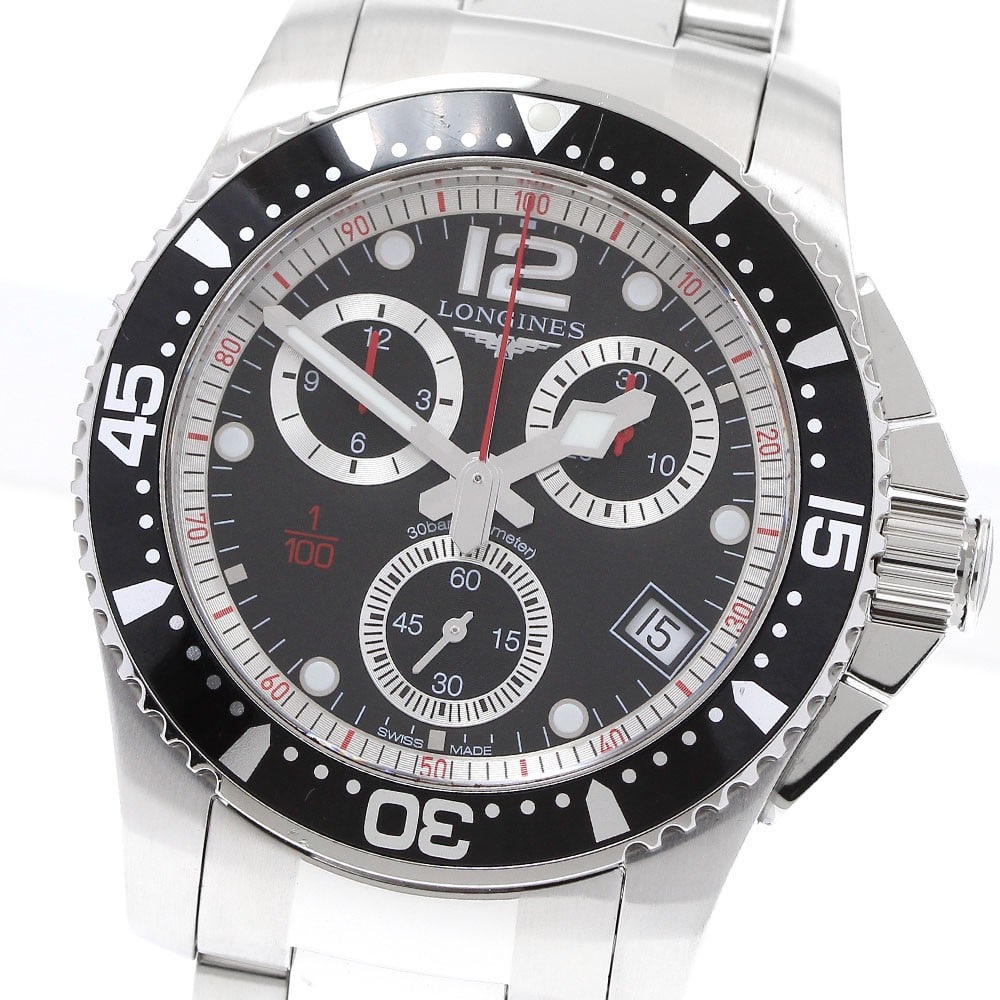 Longines HydroConquest Quartz Chronograph Men's Stainless Steel Watch: Longines HydroConquest Quartz Chronograph Men's Stainless Steel Watch This Longines HydroConquest Chronograph Quartz men's wristwatch features a stainless steel case and bracelet, complemented by a bl