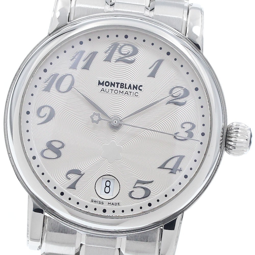 Montblanc Meisterstuck 7042 Automatic Date Wristwatch: Montblanc Meisterstuck 7042 Automatic Date Wristwatch This Montblanc Meisterstuck Date men's wristwatch features a stainless steel case and bracelet, paired with a silver dial. The watch is powered by