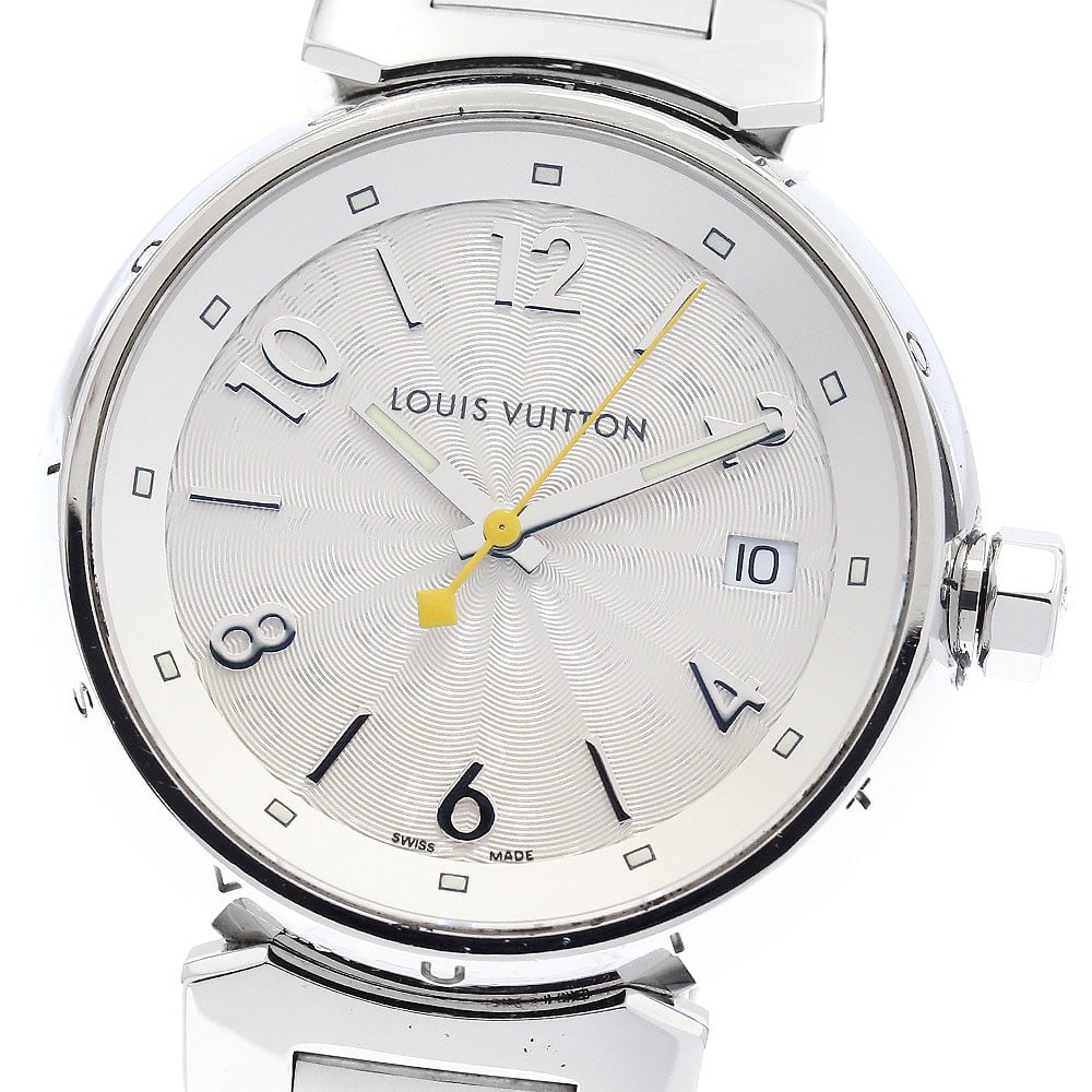 Louis Vuitton Tambour Hologram Quartz Date Ladies Watch Q13130: Louis Vuitton Tambour Hologram Quartz Date Ladies Watch Q13130 This Louis Vuitton Tambour Hologram Date Quartz ladies wristwatch features a stainless steel case and bracelet with a silver dial. The wa