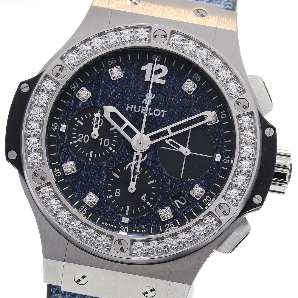 HUBLOT Big Bang Jeans Diamond Bezel Chronograph 341.SX.2770.NR.1204.JEANS Men's Watch: HUBLOT Big Bang Jeans Diamond Bezel Chronograph 341.SX.2770.NR.1204.JEANS Men's Watch Presenting the HUBLOT Big Bang Jeans Diamond Bezel Chronograph, a remarkable wristwatch designed for men. This pre
