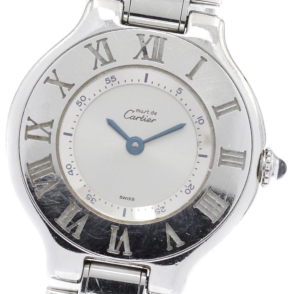 Cartier Must 21 Vingt-et-un quartz ladies stainless steel watch W10109T2: Cartier Must 21 Vingt-et-un quartz ladies stainless steel watch W10109T2 This Cartier Must 21 Vingt-et-un Quartz ladies wristwatch features a stainless steel case and bracelet with a silver dial. The 