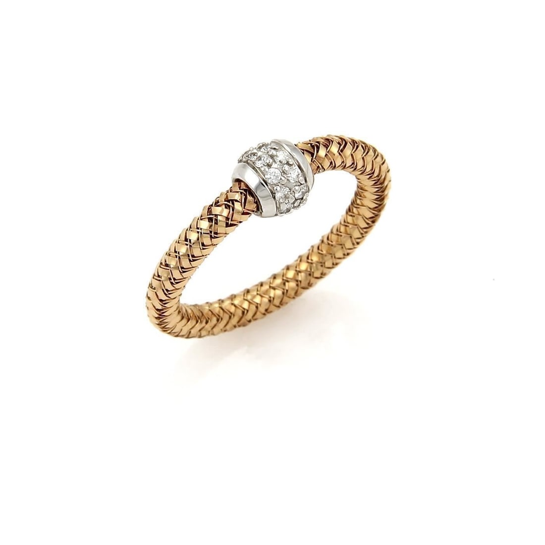 Roberto Coin Primavera ring in 18k multi tone gold with diamonds size 6.75: Roberto Coin Primavera ring in 18k multi tone gold with diamonds size 6.75 This Roberto Coin Primavera band ring is crafted in 18k rose and white gold and accented with diamond details. It is a signed
