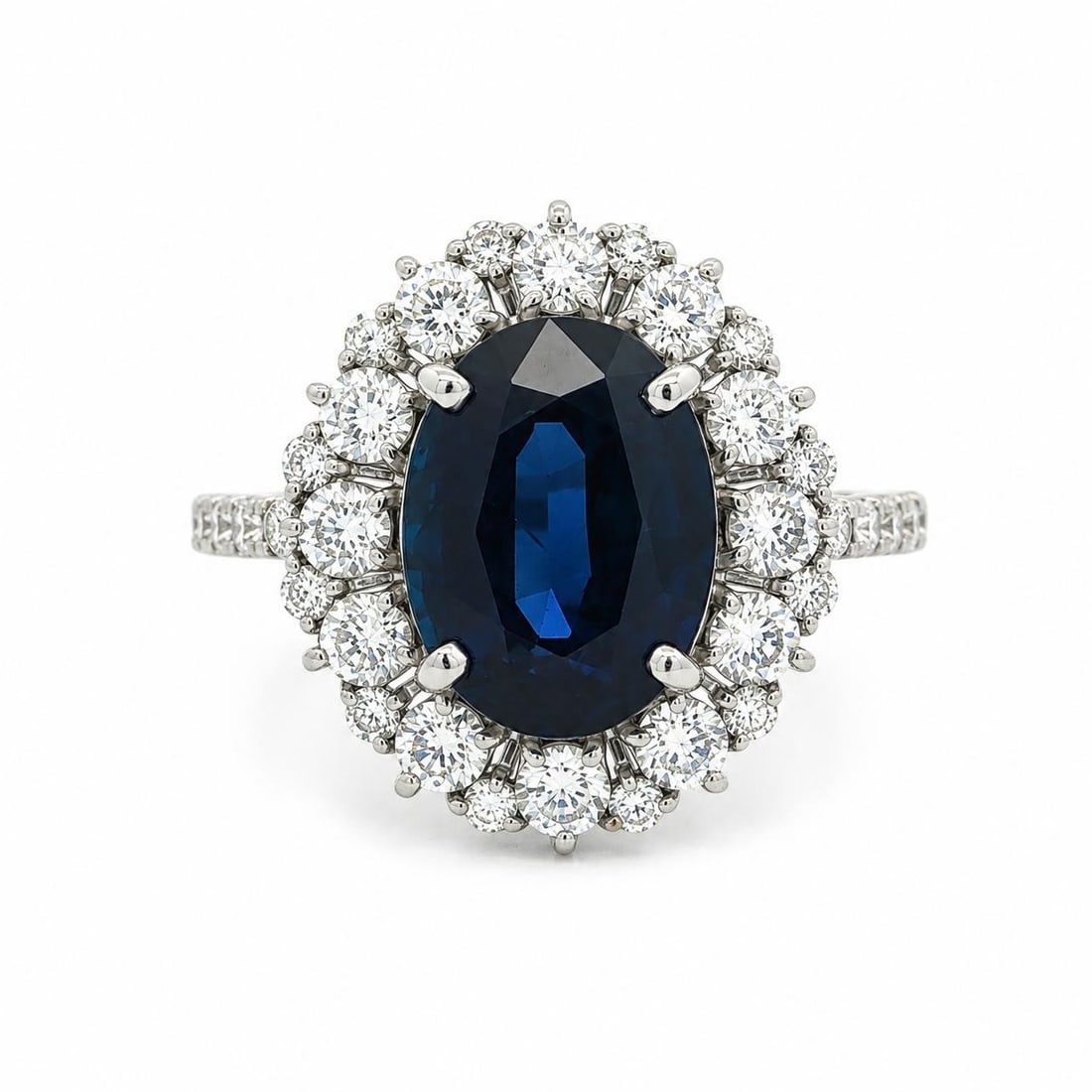GIA Platinum Sapphire Diamond Halo Ring 5.5ctw Size 6 (1 of 15)