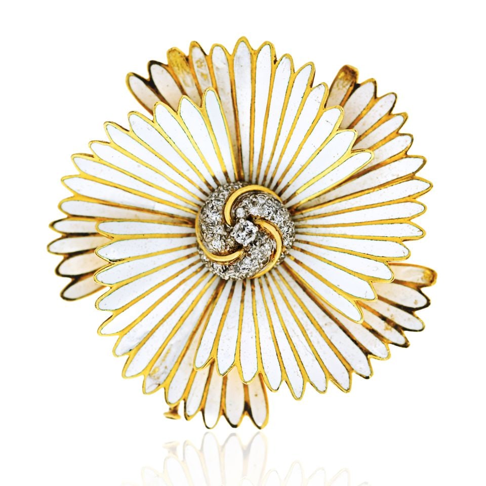 Stunning Platinum 18K Yellow Gold Brooch 14 Carats Diamonds (1 of 2)