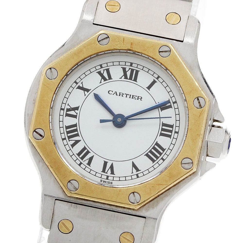 Cartier Santos Octagon SM ladies wristwatch YG combination: Cartier Santos Octagon SM ladies wristwatch YG combination Cartier Santos Octagon SM YG Combination women's wristwatch in pre-owned condition. Swiss-made and designed for the women's department, this 