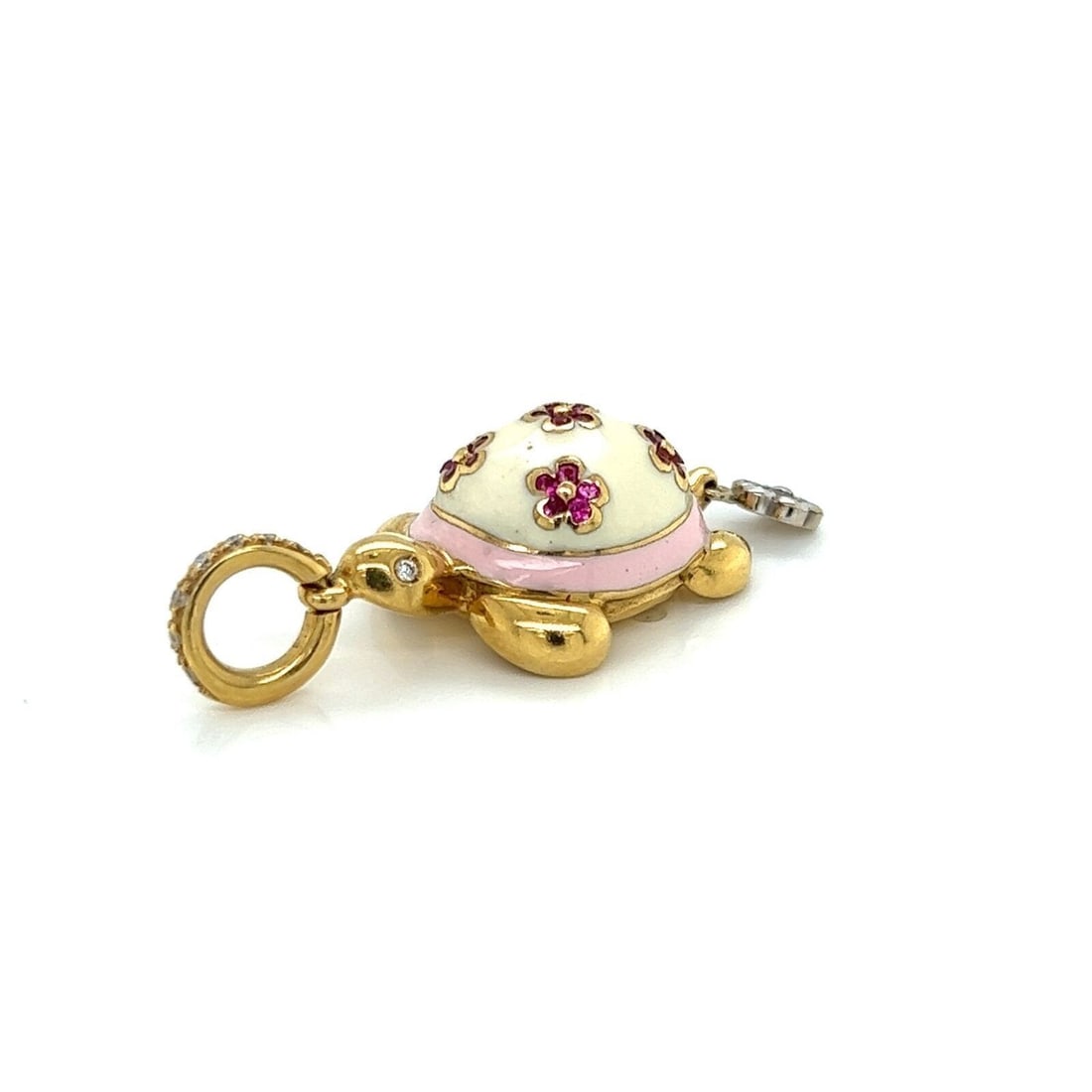 Aaron Basha Turtle Charm Pendant 18k Gold Enamel Diamonds Pink Sapphire (1 of 8)