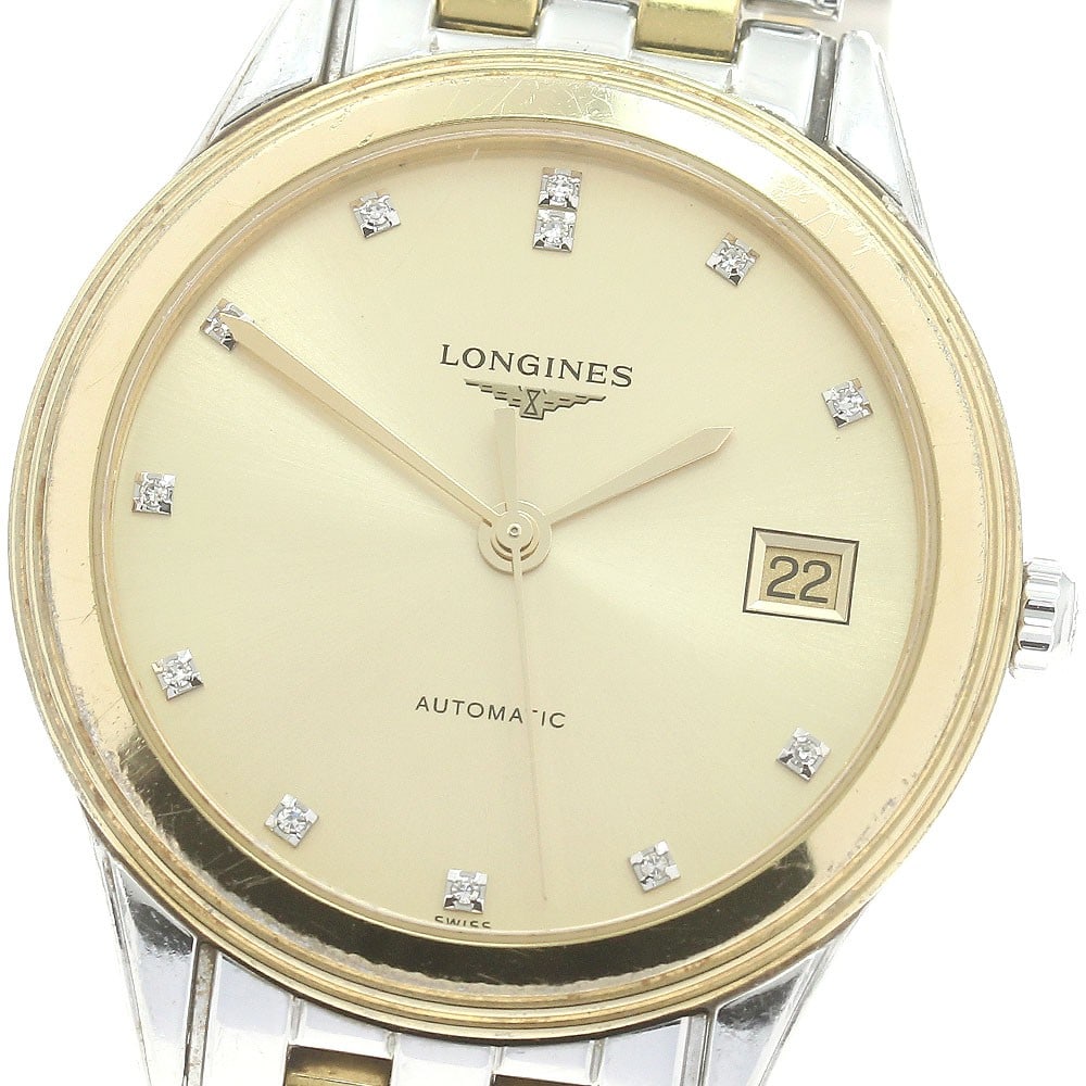 Longines Flagship Date Automatic Men's Wristwatch L4.774.3 Gold Dial: Longines Flagship Date Automatic Men's Wristwatch L4.774.3 Gold Dial This Longines Flagship Date men's wristwatch features a gold-tone dial and a stainless steel and gold-plated case and bracelet. The