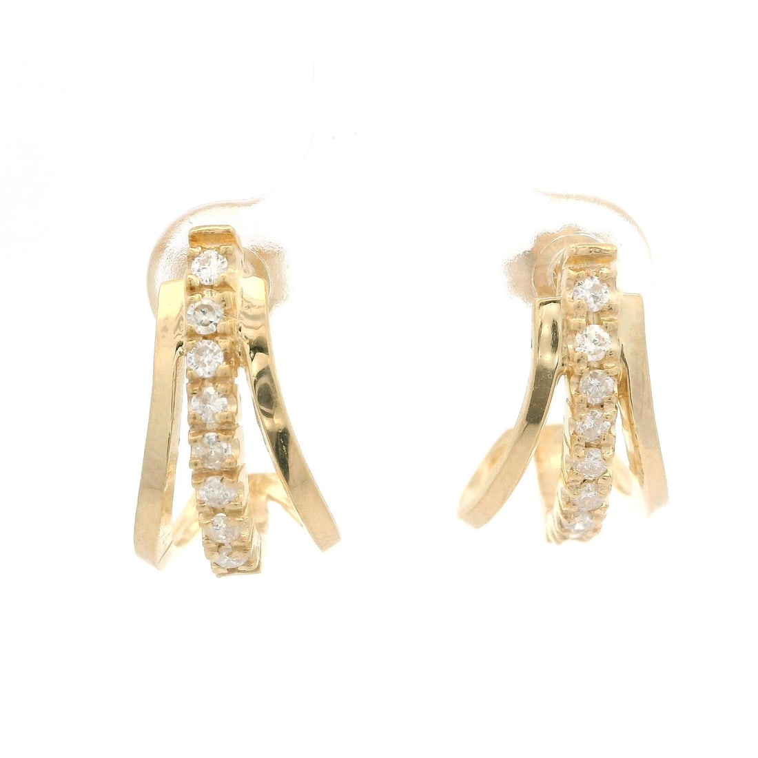 Estate 14k Yellow Gold 0.32ctw Diamond Dangle Earrings: Estate 14k Yellow Gold 0.32ctw Diamond Dangle Earrings Add a touch of elegance to your collection with these Estate 14k Yellow Gold Diamond Cuff J Earrings, featuring a classic dangle design. These ea