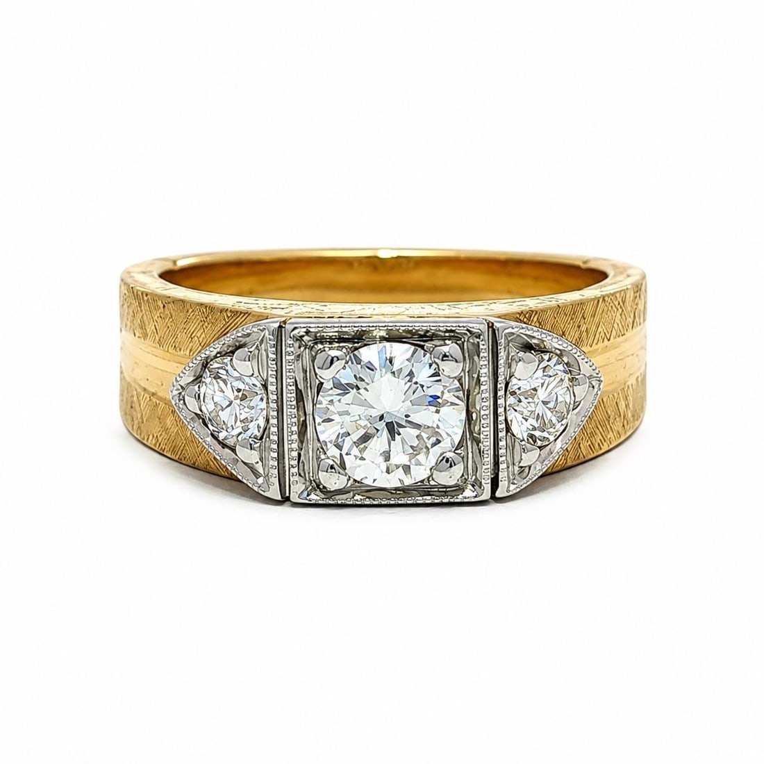 14k two tone diamond ring Florentine polished finish size 6 (1 of 11)