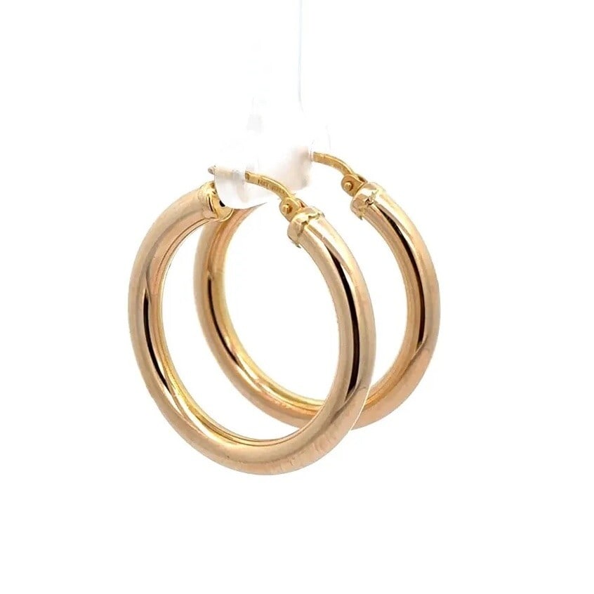 Estate Classic 14K Yellow Gold 32mm Polished Hoop Drop Earrings: Estate Classic 14K Yellow Gold 32mm Polished Hoop Drop Earrings Elevate your accessory collection with these Estate Classic 14K Yellow Gold Puffed Polished Round Hoop Drop Earrings. Crafted from solid