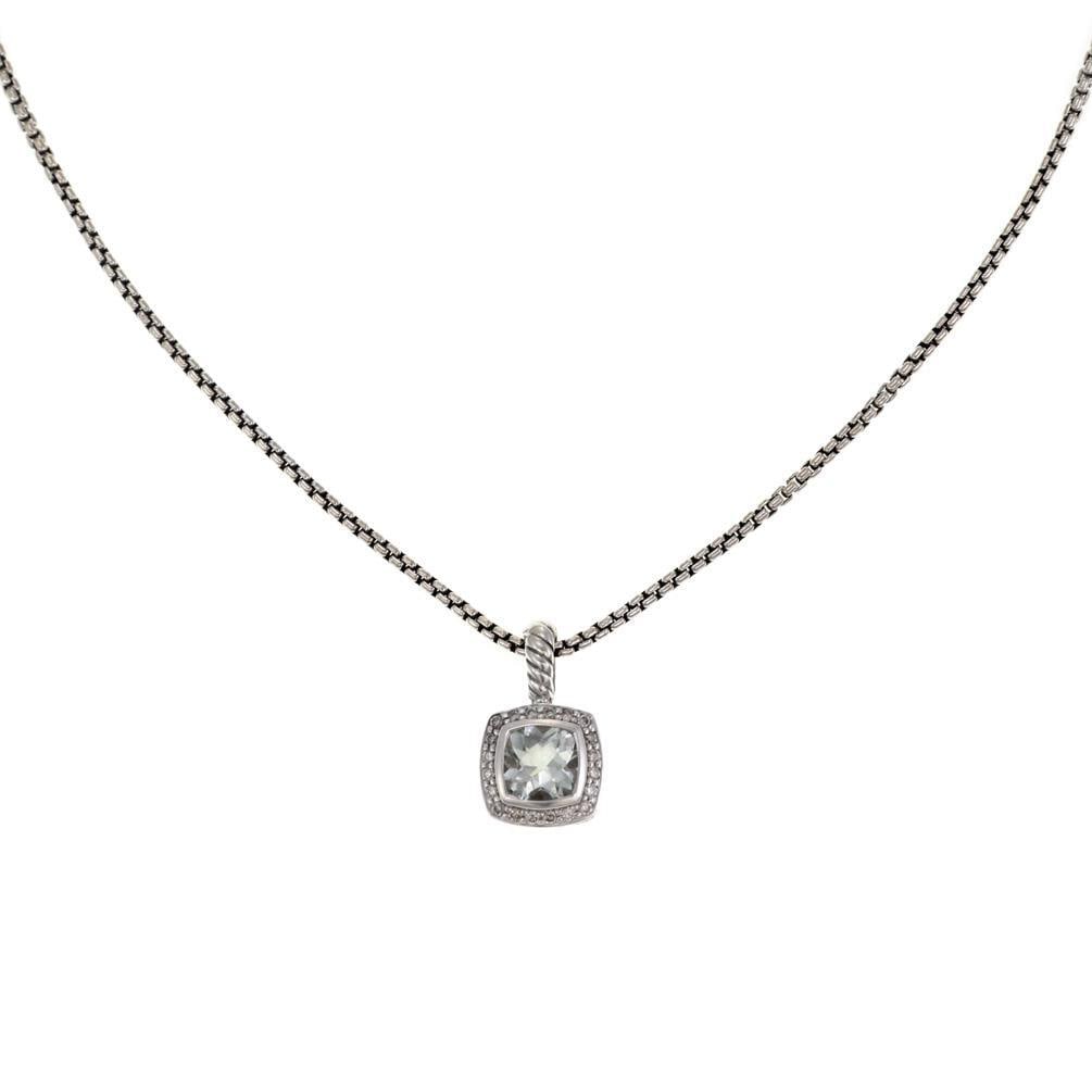 David Yurman Albion Diamond Green Amethyst Sterling Silver Necklace: David Yurman Albion Diamond Green Amethyst Sterling Silver Necklace Discover the elegance of this authentic David Yurman Albion Pendant Necklace, expertly crafted from high-polished sterling silver. T