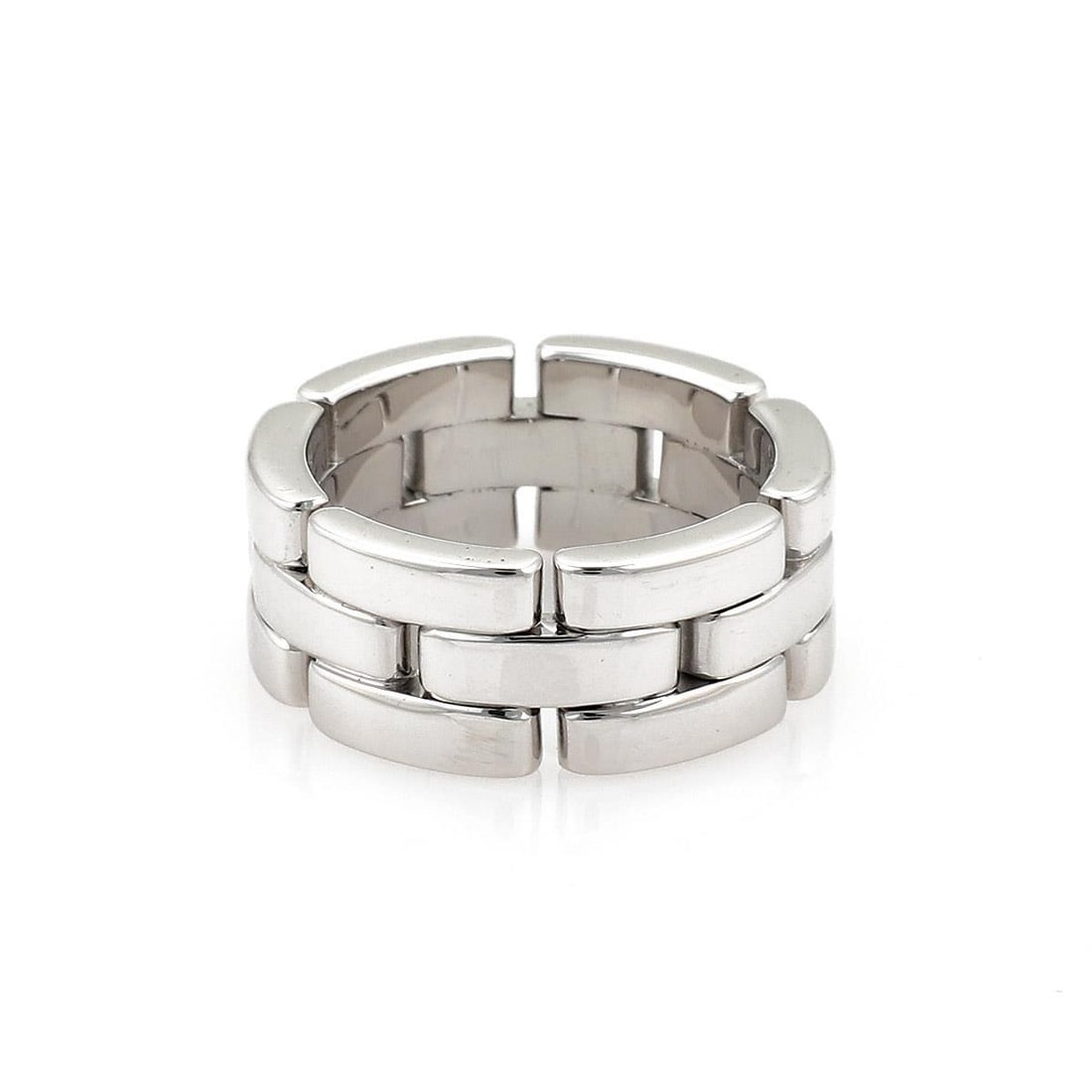 Cartier Maillon Panthere 18k White Gold 8mm Band Ring Size 49: Cartier Maillon Panthere 18k White Gold 8mm Band Ring Size 49 This exquisite band ring from Cartier's Maillon Panthere collection showcases a stunning design crafted in 18k white gold with a fine poli