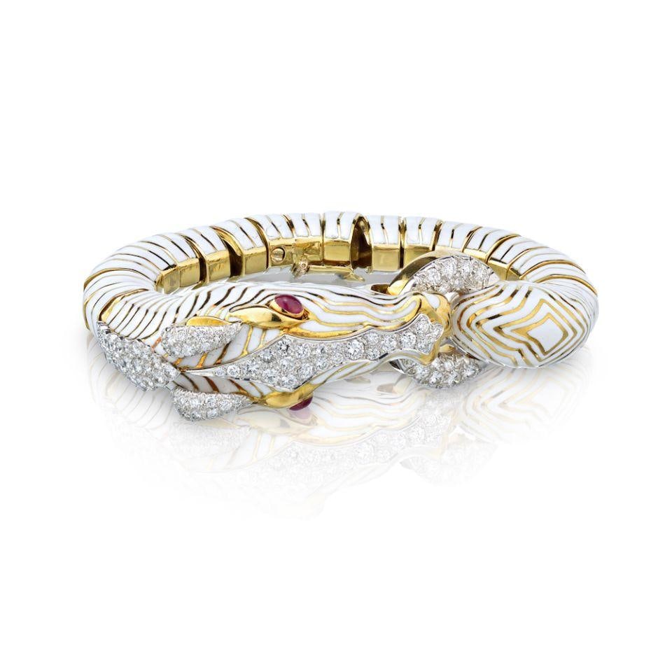 David Webb Animal Kingdom Zebra Diamond Bracelet 4.5 Cts Platinum Gold (1 of 1)