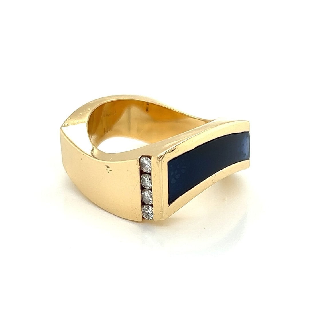 Robert Trisco 14k Yellow Gold Lapis Diamond Mens Ring Size 10: Robert Trisco 14k Yellow Gold Lapis Diamond Mens Ring Size 10 A signed Robert Trisco men's ring crafted in 14k yellow gold, featuring a lapis inlay centerpiece with diamond accents totaling approximat
