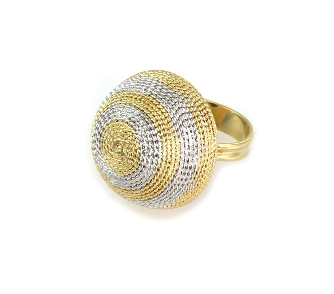 Elegant 18k Two Tone Gold Dome Ring Fine Wire Design Size 6.75: Elegant 18k Two Tone Gold Dome Ring Fine Wire Design Size 6.75 This exquisite two-tone dome ring is crafted from 18k yellow and white gold, showcasing a stunning multi-row design of fine wire cable wr