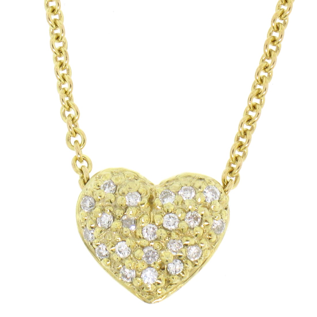 14K Yellow Gold Reversible Pave Diamond Heart Pendant Necklace .50ctw: 14K Yellow Gold Reversible Pave Diamond Heart Pendant Necklace .50ctw This exquisite reversible puffed heart pendant necklace is crafted from solid 14K yellow gold and adorned with 20 round brilliant 