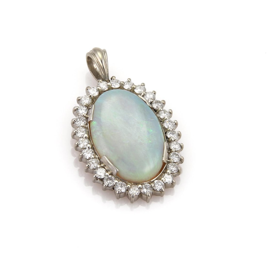 Vintage 15ct Fire Opal Diamond 14k White Gold Pendant: Vintage 15ct Fire Opal Diamond 14k White Gold Pendant This stunning vintage pendant features a captivating 15 carat fire opal gemstone, elegantly set in a large oval shape, secured by four rectangular