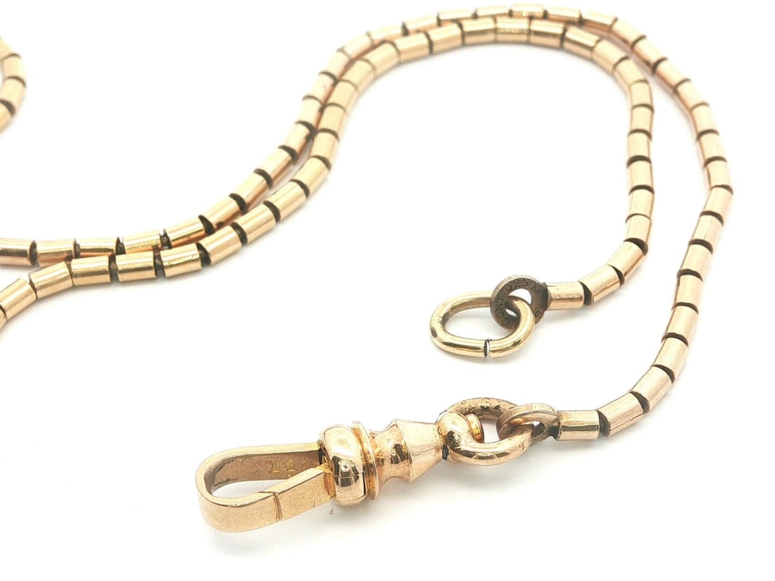 Unbranded Barrel Link Watch Chain Necklace Gold Filled 16.5 in 14k Dog Clip (1 of 6)