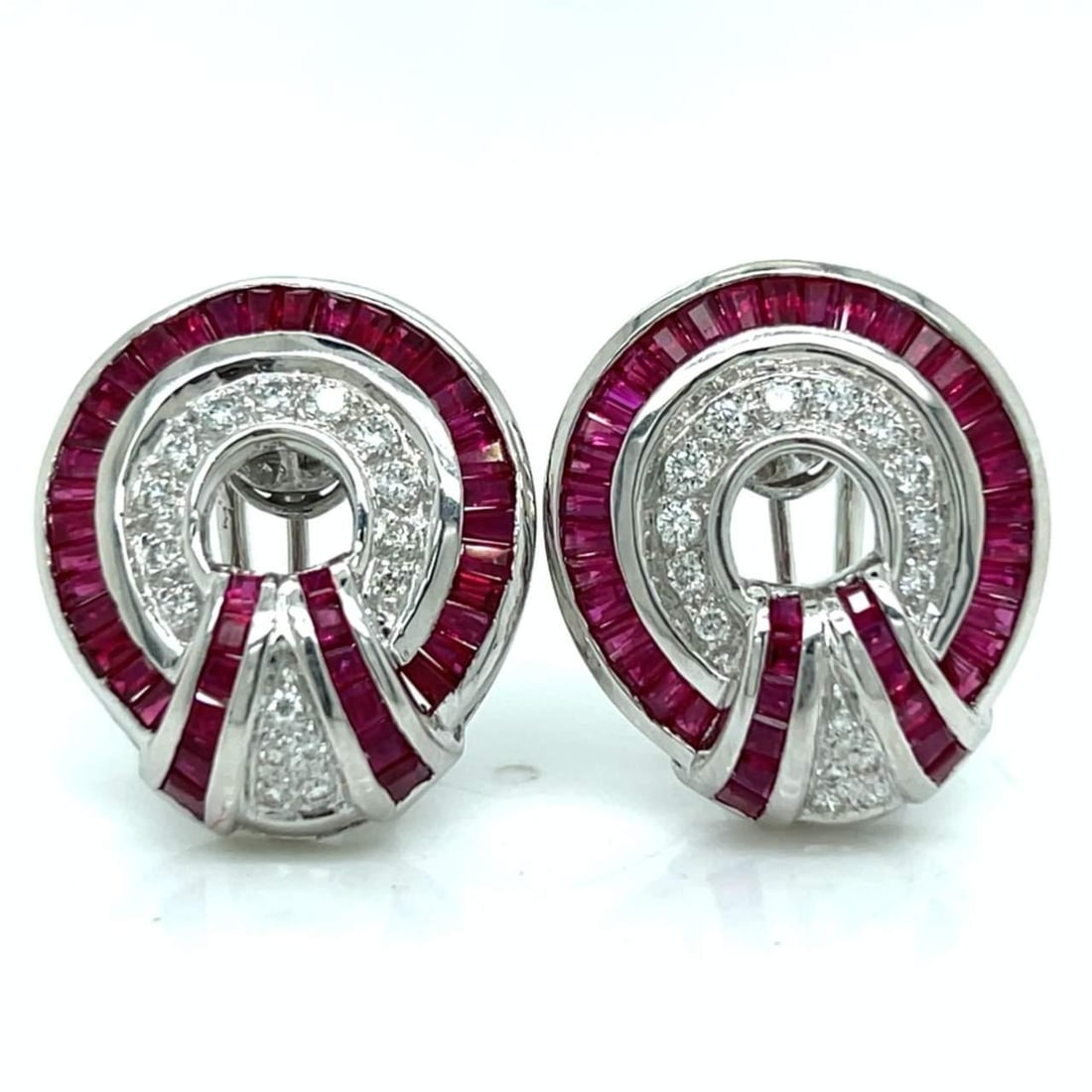 Elegant 18K White Gold Ruby Diamond Earrings 32 Diamonds 84 Rubies (1 of 4)