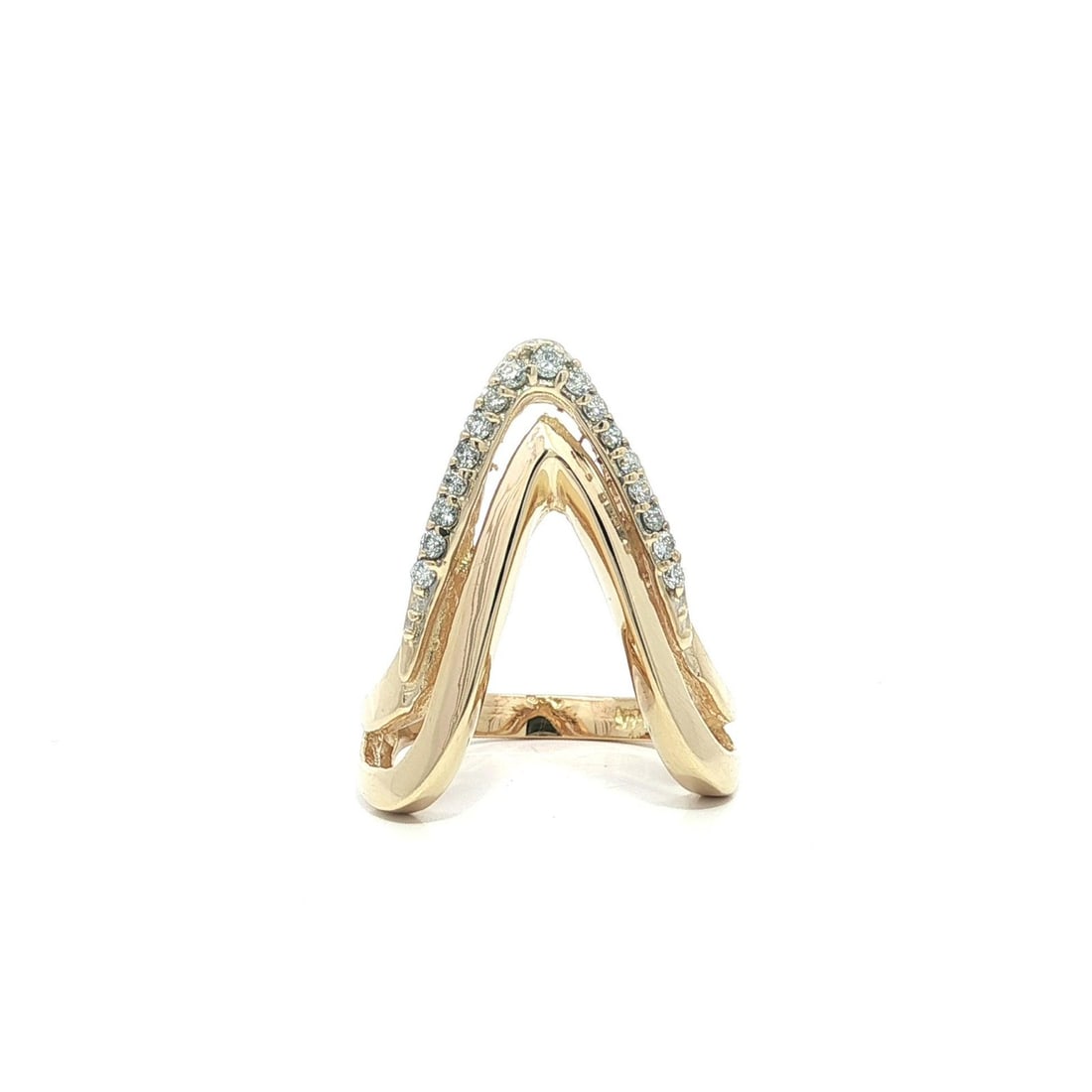Diamond Chevron V Band in 14k Yellow Gold with 0.30ctw Round Stones: Diamond Chevron V Band in 14k Yellow Gold with 0.30ctw Round Stones This elegant "V" chevron ring is crafted from solid 14k yellow gold and features approximately 0.30 carats total weight of 17 natura