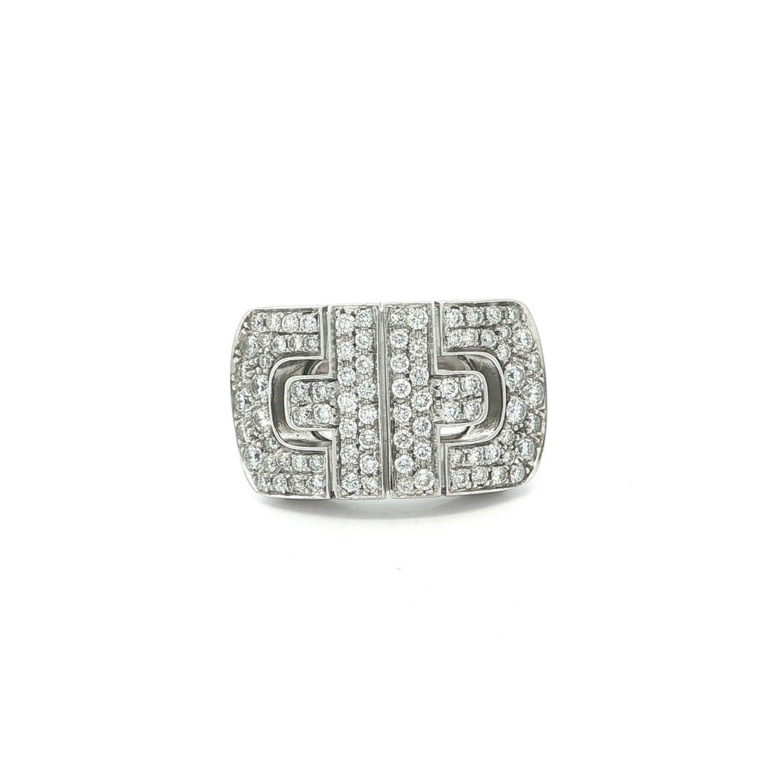 Bvlgari Parentesi Revolution Diamond Ring in 18k White Gold 1.10ctw: Bvlgari Parentesi Revolution Diamond Ring in 18k White Gold 1.10ctw Pre-owned Bvlgari Parentesi Revolution cocktail ring in solid 18k white gold, featuring numerous natural genuine round brilliant cut