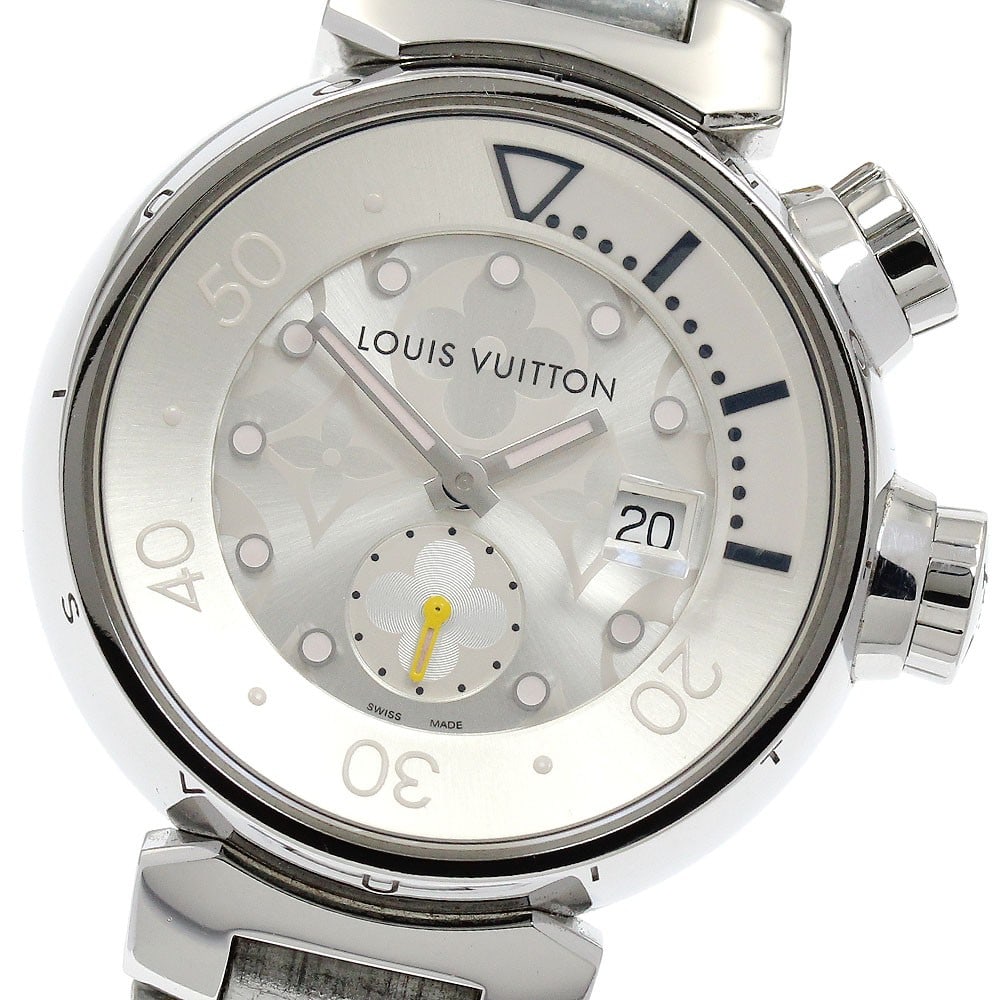 Louis Vuitton Tambour Diving Date Quartz Women's Wristwatch Q131M: Louis Vuitton Tambour Diving Date Quartz Women's Wristwatch Q131M This is a pre-owned Louis Vuitton Q131M Tambour Diving Date quartz wristwatch designed for women. Crafted in Switzerland, this timepie