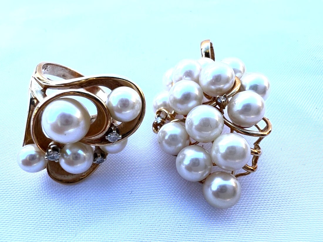 14K Yellow Gold Diamond Pearl Ring and Pendant Jewelry Set (1 of 14)