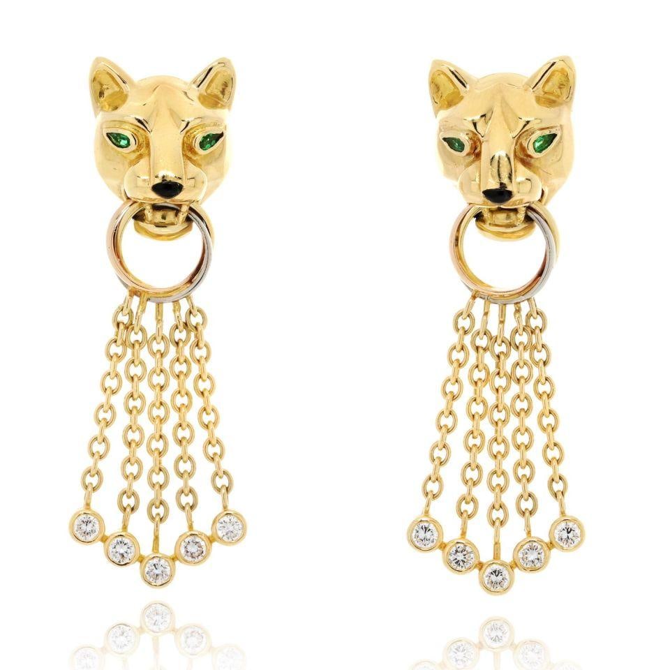 Cartier Panthere Diamond Chain Earrings in Platinum and 18K Yellow Gold: Cartier Panthere Diamond Chain Earrings in Platinum and 18K Yellow Gold Elevate your elegance with these stunning Cartier earrings, crafted from a luxurious combination of platinum and 18K yellow gold
