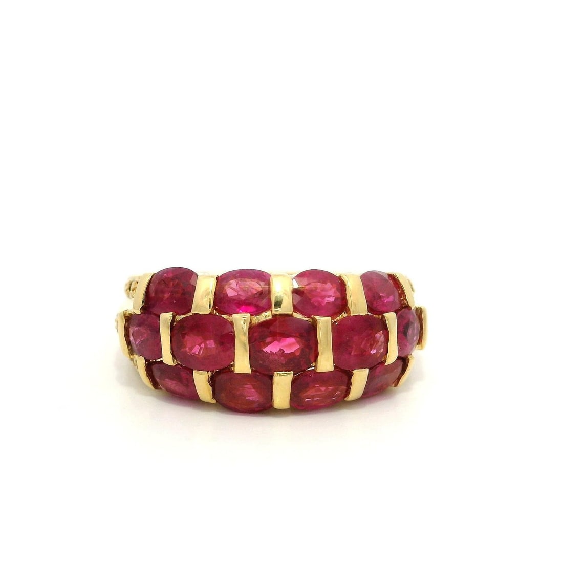 18k Yellow Gold 3.47ctw Ruby Diamond Wide Dome Band Ring: 18k Yellow Gold 3.47ctw Ruby Diamond Wide Dome Band Ring This exquisite wide domed band ring features a stunning combination of natural rubies and diamonds set in solid 18k yellow gold. The ring showc