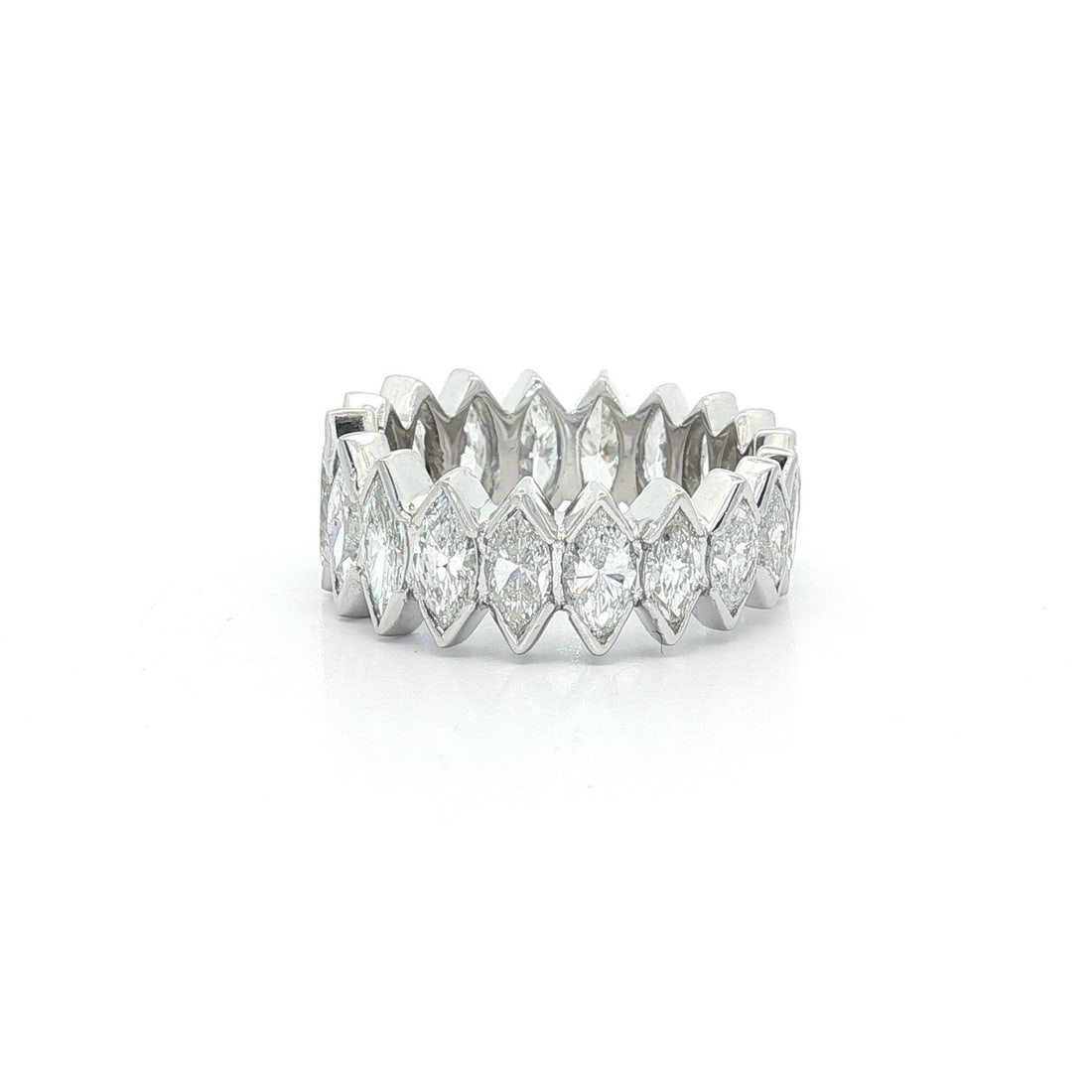 Vintage Platinum 5.5ct Marquise Diamond Band Ring: Vintage Platinum 5.5ct Marquise Diamond Band Ring This exquisite Vintage Platinum Band Ring features a stunning arrangement of (19) natural marquise cut diamonds, elegantly set in a half bezel style. 