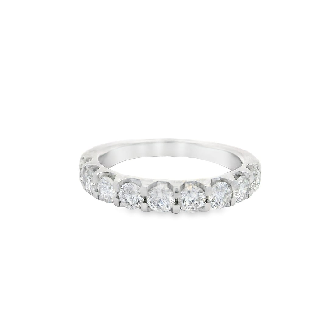 14k White Gold 0.85ctw White Diamond Classic Wedding Band Ring: 14k White Gold 0.85ctw White Diamond Classic Wedding Band Ring This stunning 14k white gold band ring features a total carat weight of approximately 0.85 carats, showcasing nine natural brilliant cut 