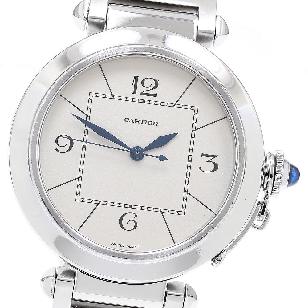 Cartier Pasha 42MM Automatic Men's Stainless Steel Beige Dial Watch Box: Cartier Pasha 42MM Automatic Men's Stainless Steel Beige Dial Watch Box This is a pre-owned Cartier Pasha men's wristwatch featuring a 42mm stainless steel case and a beige dial. The watch is automati