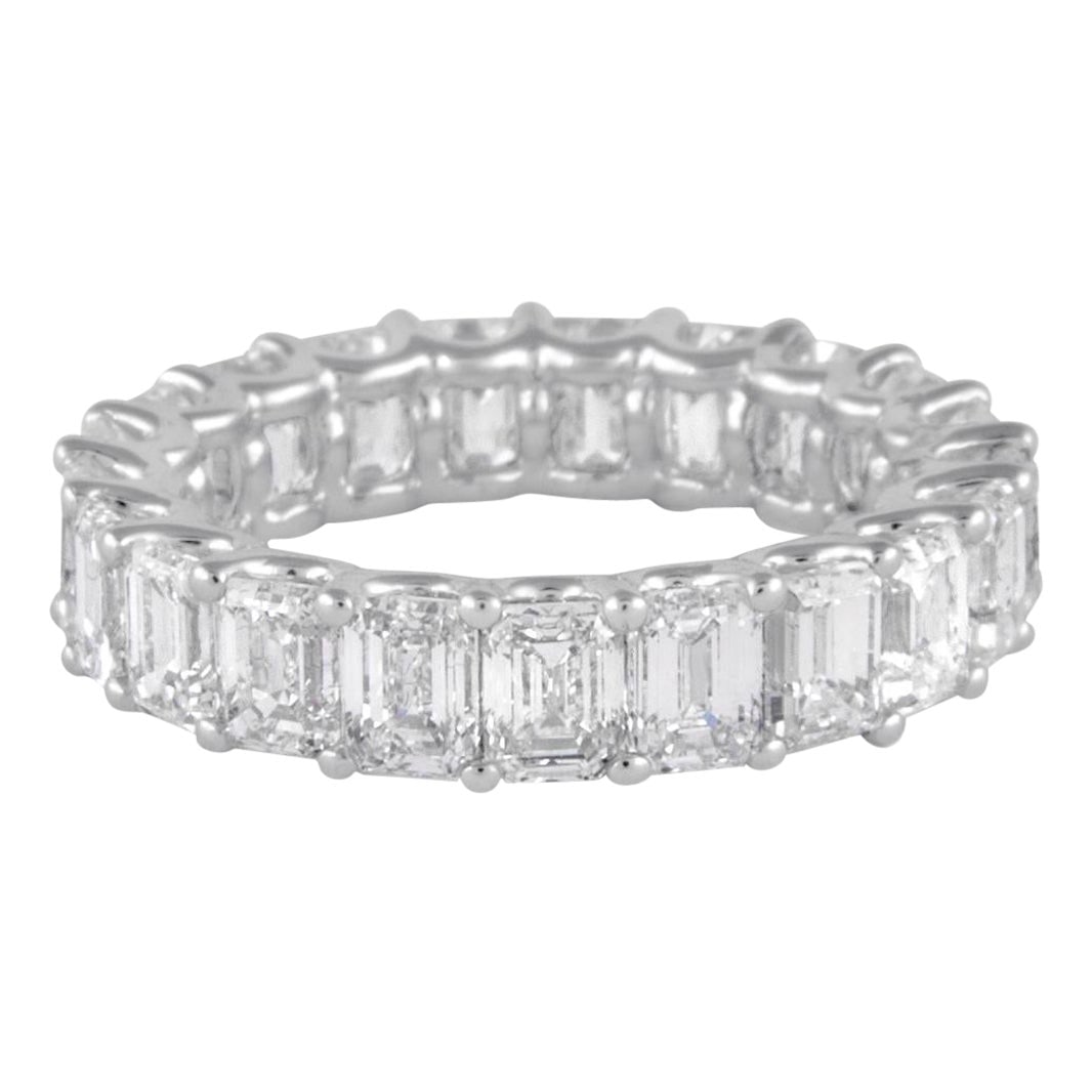 6.43ct Emerald Cut Diamond Eternity Band 18k White Gold: 6.43ct Emerald Cut Diamond Eternity Band 18k White Gold This stunning emerald cut diamond eternity band features 21 exquisite emerald cut diamonds totaling 6.43 carats, each showcasing approximately G
