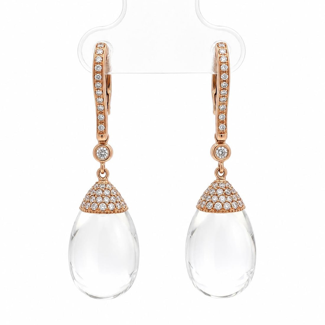 Crivelli 18k White and Rose Gold Quartz Diamond Teardrop Drop Earrings: Crivelli 18k White and Rose Gold Quartz Diamond Teardrop Drop Earrings Elegant Crivelli teardrop dangle earrings crafted in Italy, featuring natural genuine rock crystal or quartz accented by numerous
