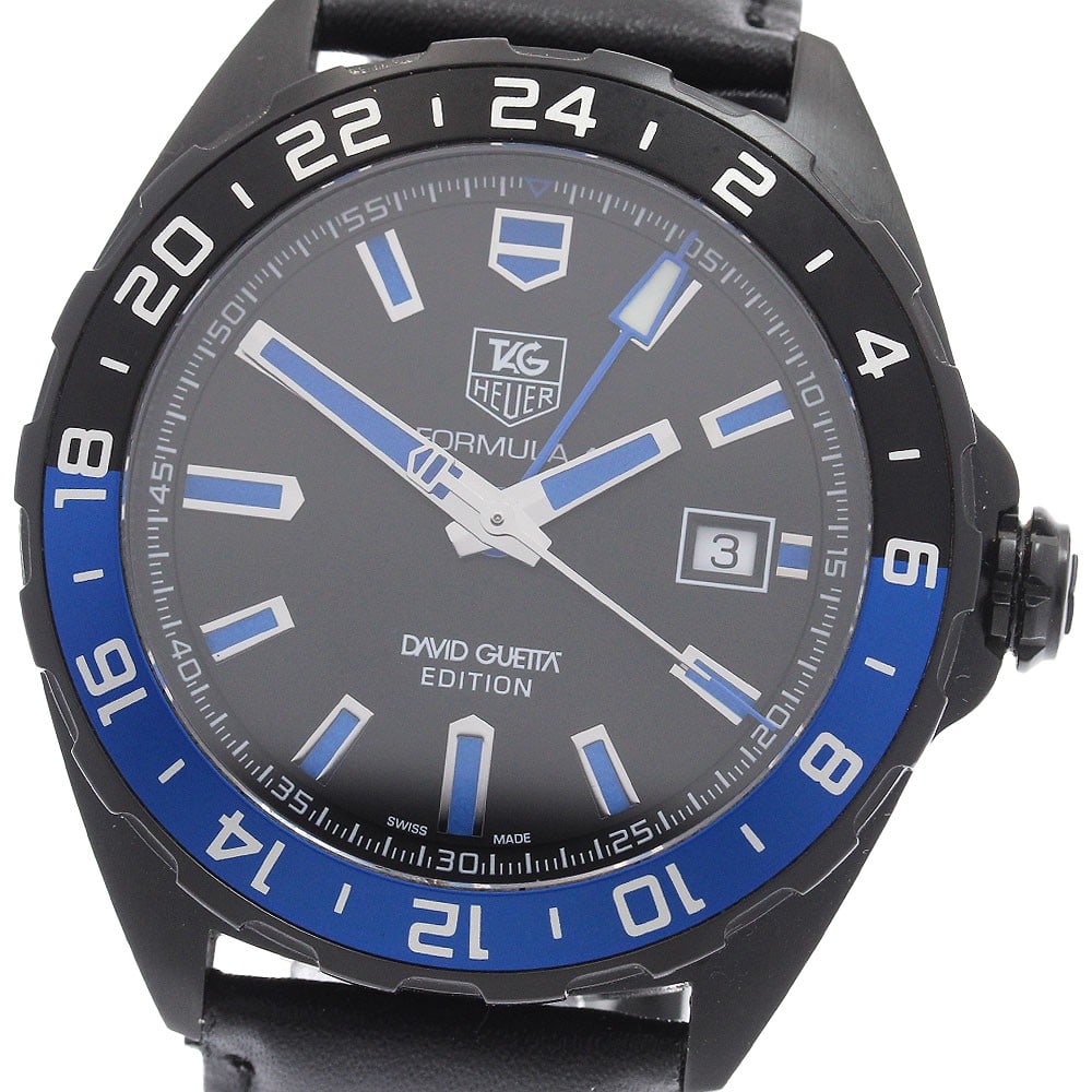 TAG HEUER Formula 1 WAZ201A GMT Mens Wristwatch: TAG HEUER Formula 1 WAZ201A GMT Mens Wristwatch TAG Heuer Formula 1 David Guetta GMT men's wristwatch, model WAZ201A. This pre-owned Swiss-made watch is designed for men and features GMT functionality