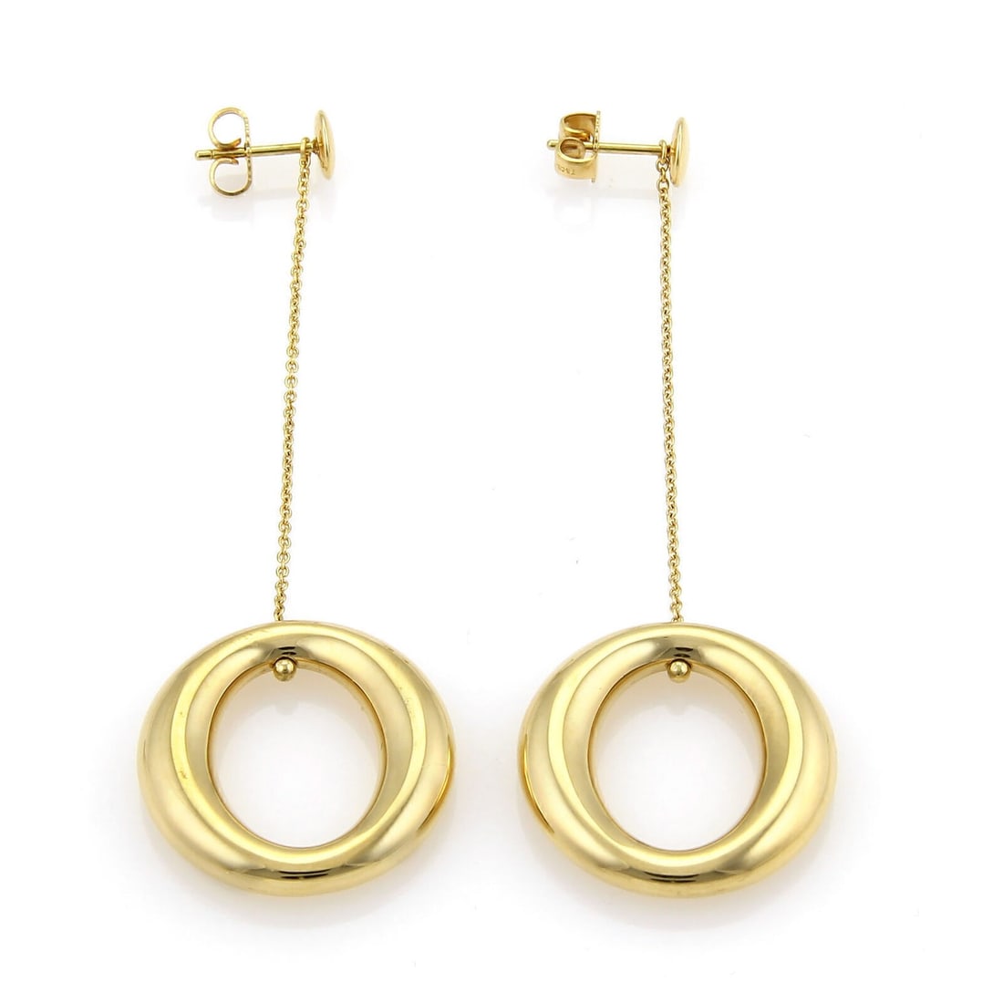Tiffany Co Elsa Peretti Sevillana 18k Gold Drop Earrings: Tiffany Co Elsa Peretti Sevillana 18k Gold Drop Earrings Pre-owned Tiffany & Co. Elsa Peretti Sevillana drop earrings in 18k yellow gold, featuring a dangle/drop style and a sculptural open circular d